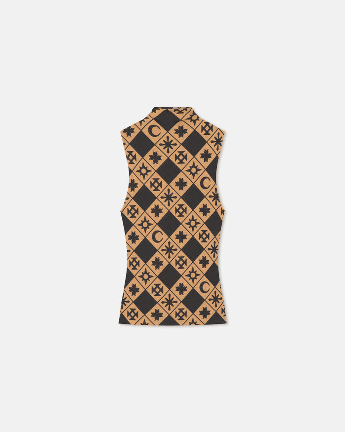 Annyka - Printed Mesh Jersey Top - Symbol Tile Oak