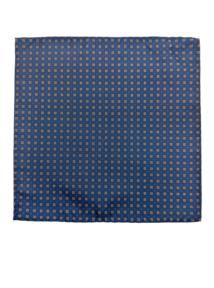 Carnegie Navy Orange Dot Grid Motif Pocket Square