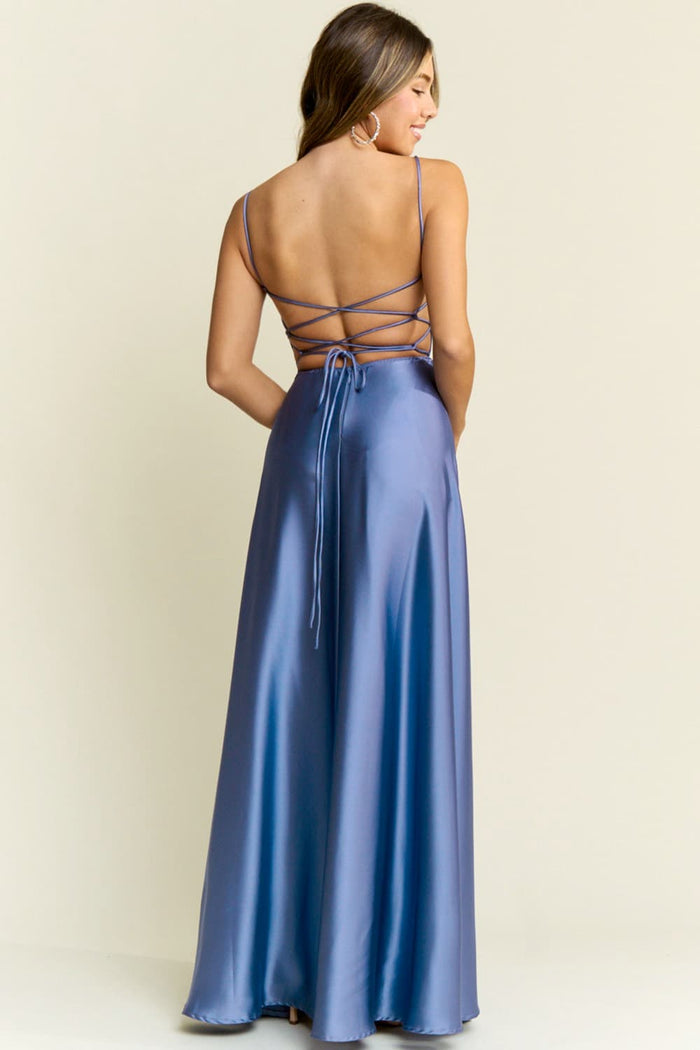 Catalina Satin Dress in Smokey Blue