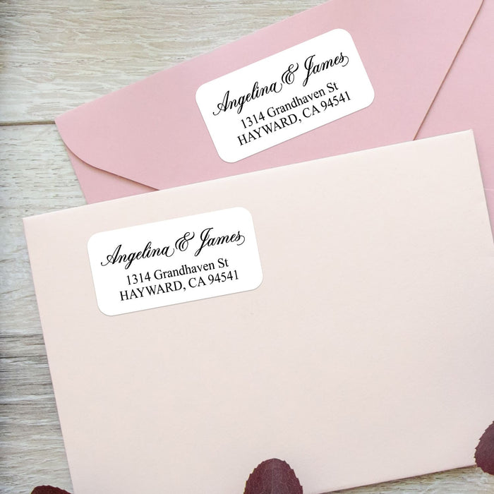 XOXOKristen personalized return address labels in black script typography on crisp white background, perfect for wedding invitations – XOXOKristen