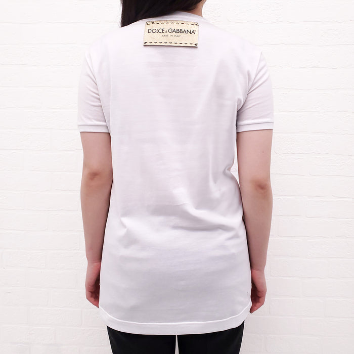 DOLCE & GABBANA WHITE EMBELLISHED T-SHIRT - SIZE 38