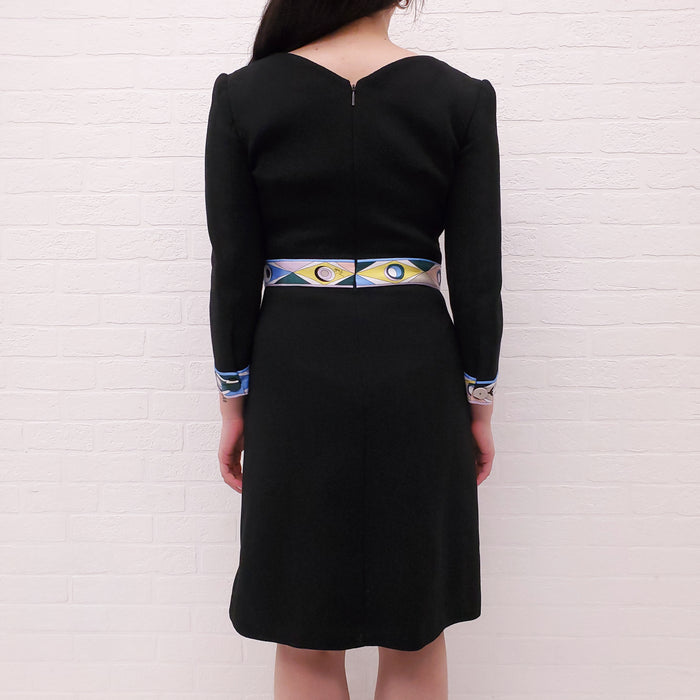 EMILIO PUCCI BLACK WOOL DRESS WITH PATTERNED DETAIL - SIZE 40