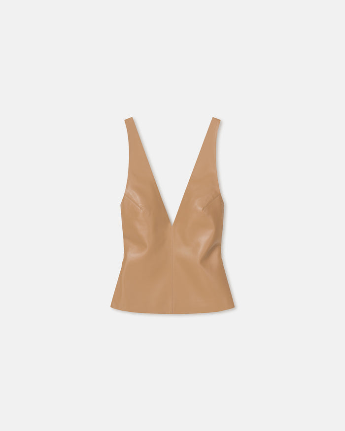 Ferr - Wool Jersey and Okobor™ Alt-Leather Top - Oak/Grey