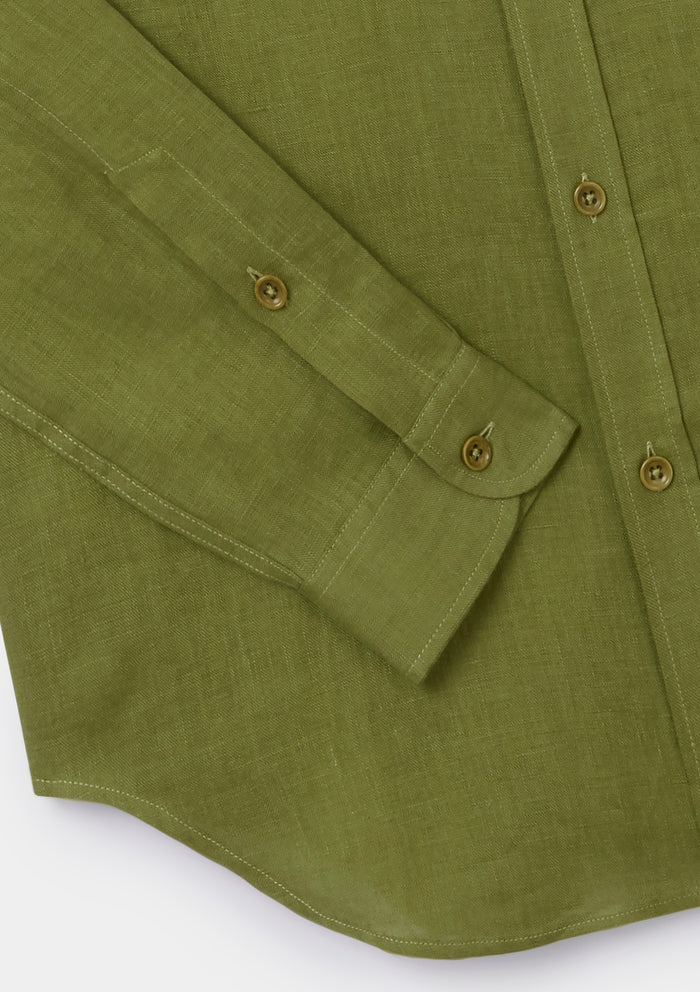 Olive Linen Collared Shirt, Collar Shirt - SIRPLUS