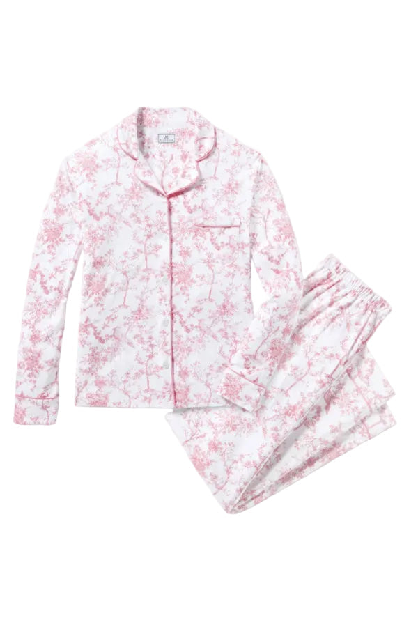 Pink and white floral pajama set on a white background | Grid | Exclude