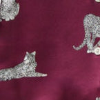 Maroon satin pajama set with silver cat print on a white background | Exclude | Swatch