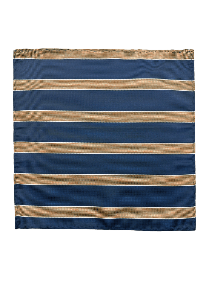 Stuyvesant Navy Taupe Striped Pocket Square