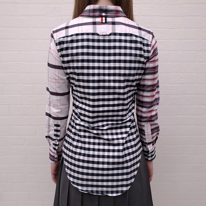 THOM BROWNE MULTI-PLAID ROUND COLLAR BUTTON UP SHIRT - SIZE 38
