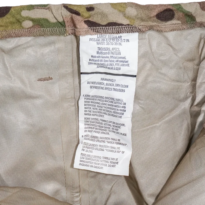 USGI Multicam APECS Wet Weather Trousers - Large Regular - US Army Surplus - Rain Trousers