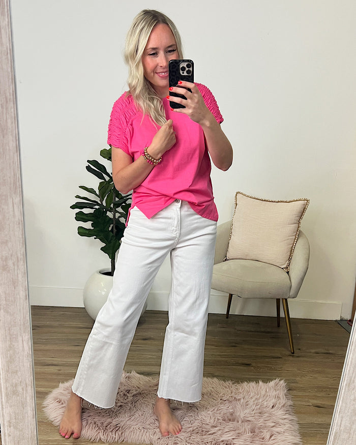 Vervet Skye Wide Leg Non Distressed Crop Jeans - Optic White Vervet