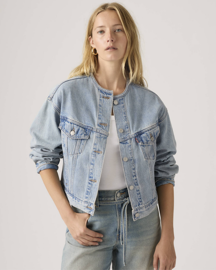 '90s Shrunken Collarless Trucker Jacket