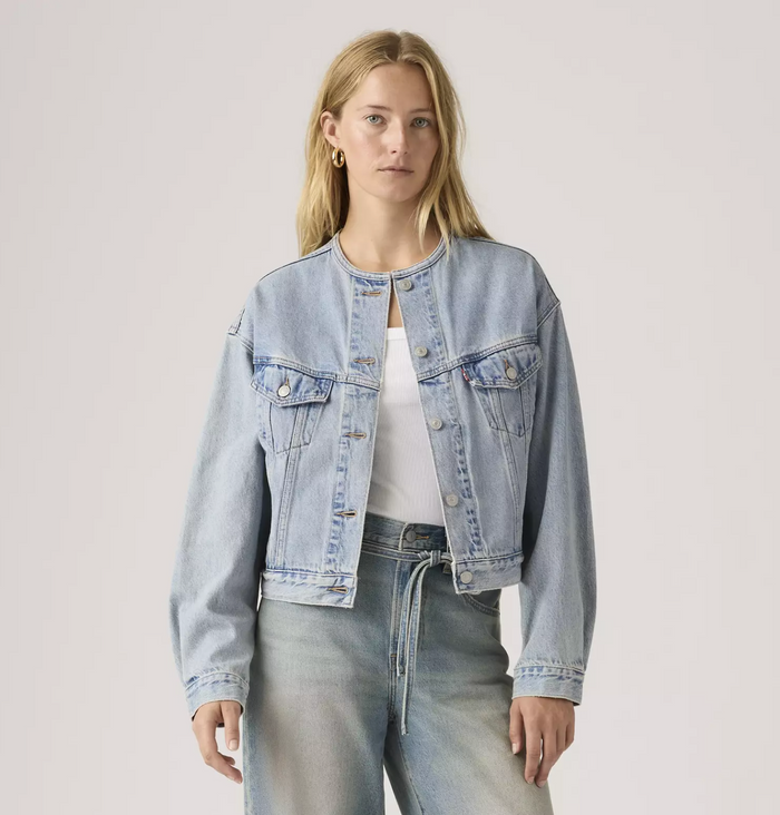 '90s Shrunken Collarless Trucker Jacket