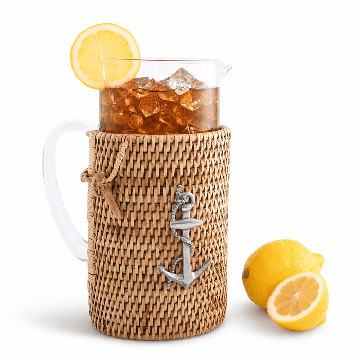 Anchor Glass Pitcher Hand Woven Wicker Natural Rattan Cover 1