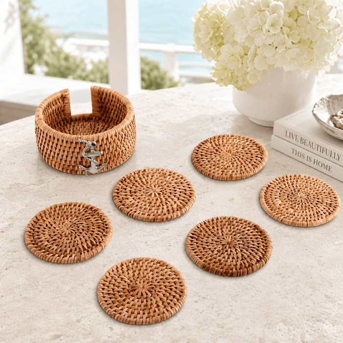 Anchor Hand Woven Wicker Rattan Coaster Set - 6 Coasters 3
