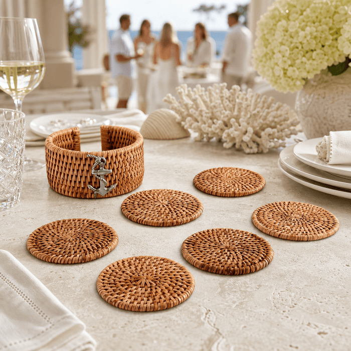 Anchor Hand Woven Wicker Rattan Coaster Set - 6 Coasters 7