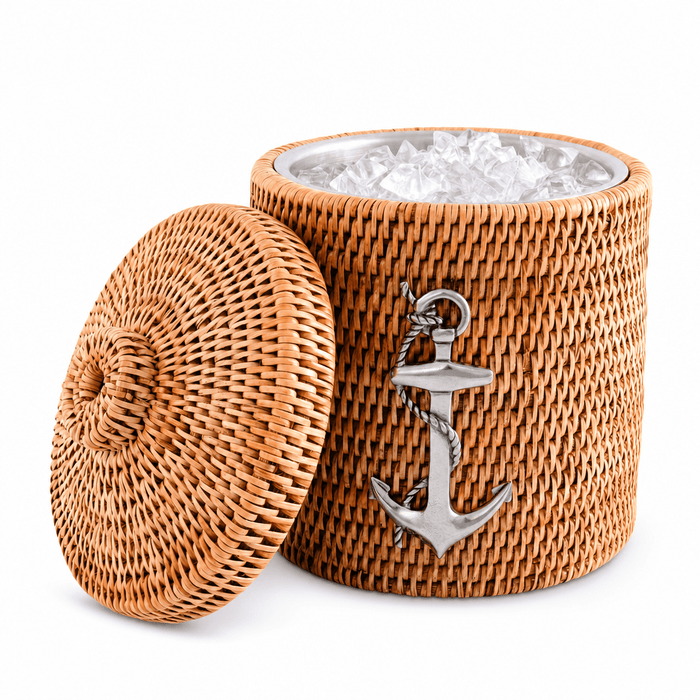 Anchor Hand Woven Wicker Rattan Lidded Ice Bucket 1