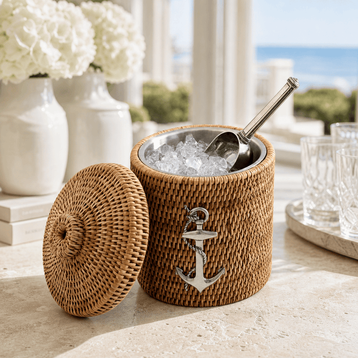 Anchor Hand Woven Wicker Rattan Lidded Ice Bucket 5