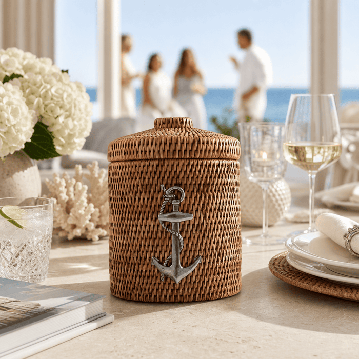 Anchor Hand Woven Wicker Rattan Lidded Ice Bucket 7