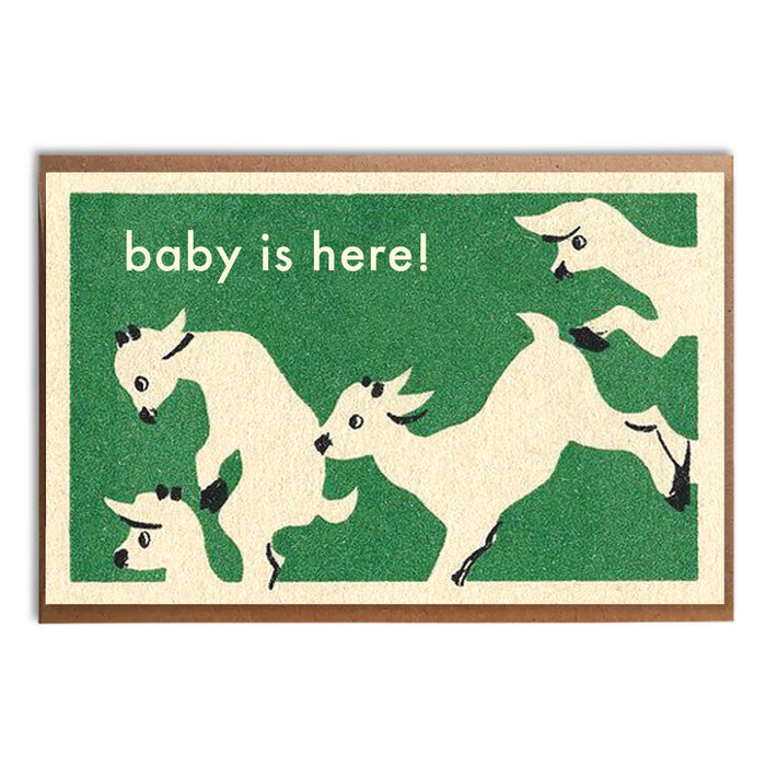 Baby is Here! Frolicking Lambs Vintage Style New Baby Card