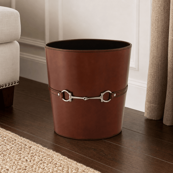 Bit Leather Cognac Trash Can 1
