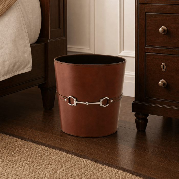 Bit Leather Cognac Trash Can 2