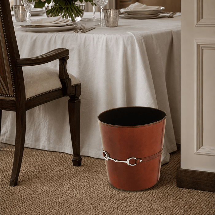 Bit Leather Cognac Trash Can 5