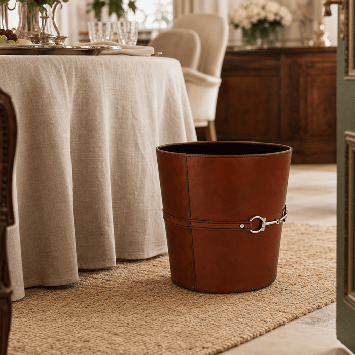 Bit Leather Cognac Trash Can 6