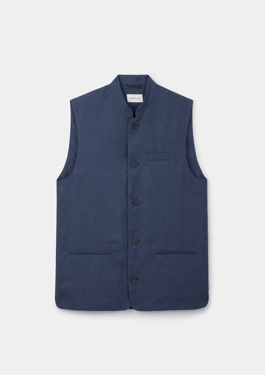 Blue Nights Linen Nehru Waistcoat, Nehru Waistcoat - SIRPLUS