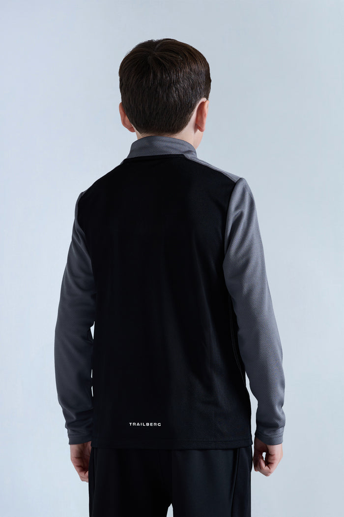 Boys Essentials Quarter Zip - Black/Urban Smoke