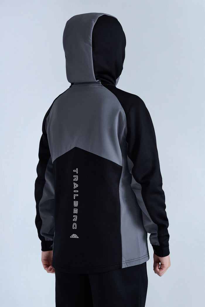 Boys Ice Gridded Fleece Hood - Black/Urban Smoke