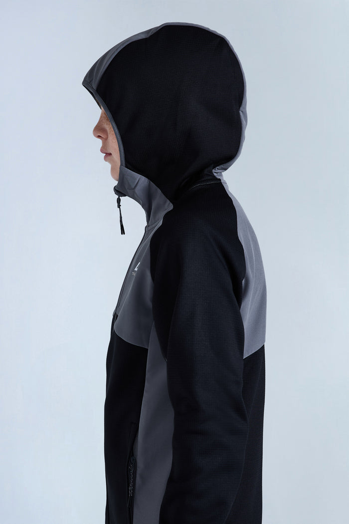 Boys Ice Gridded Fleece Hood - Black/Urban Smoke