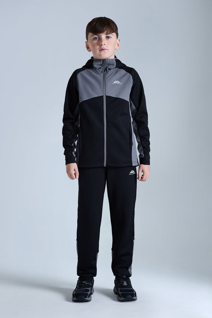 Boys Ice Gridded Fleece Hood - Black/Urban Smoke