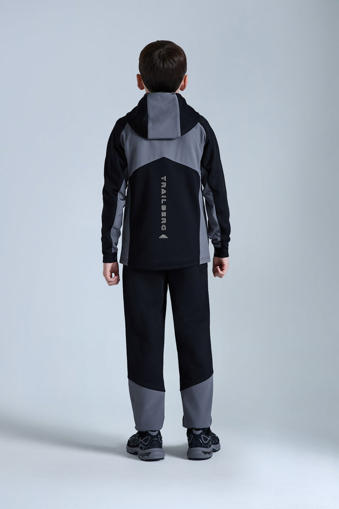 Boys Ice Gridded Fleece Hood - Black/Urban Smoke