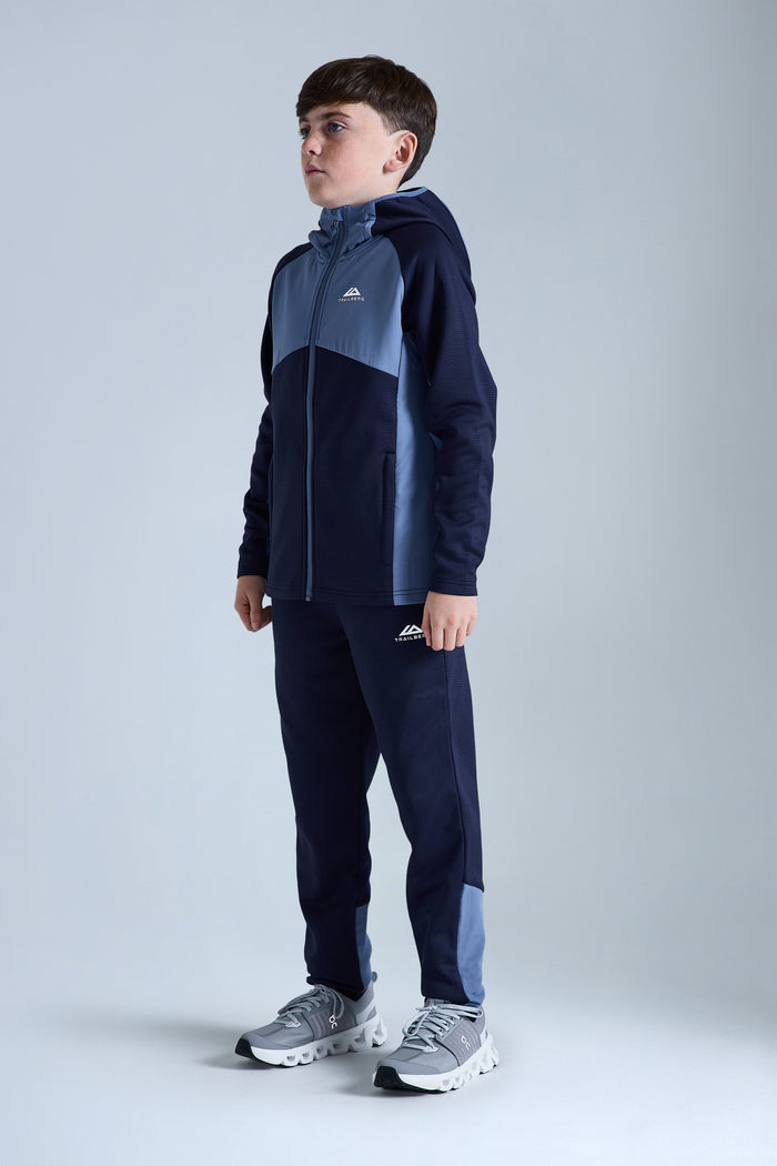 Boys Ice Gridded Fleece Tracksuit - Navy Blue/Blue Essence