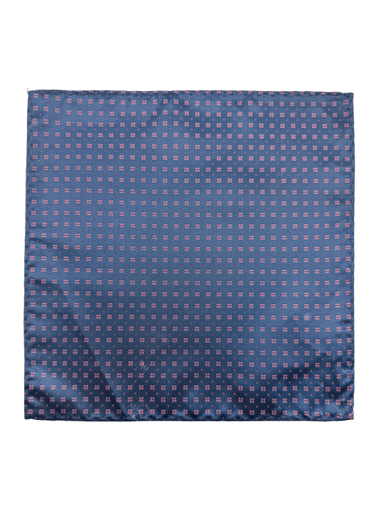 Carnegie Blue Pink Dot Grid Pocket Square