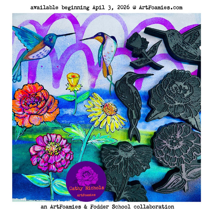Cathy Nichols for Fodder School | Full Set of Florals and Birds | Foam Stamps (Set of 6)