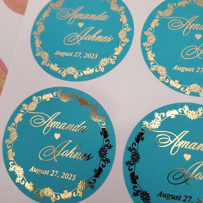 Custom Colorful Gold Foiled Wedding Sticker - XOXOKristen