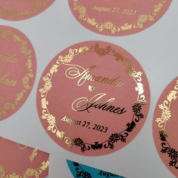 Custom Colorful Gold Foiled Wedding Sticker - XOXOKristen
