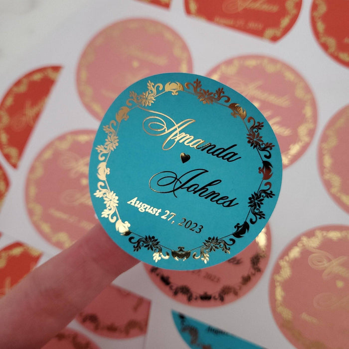 Custom Colorful Gold Foiled Wedding Sticker - XOXOKristen