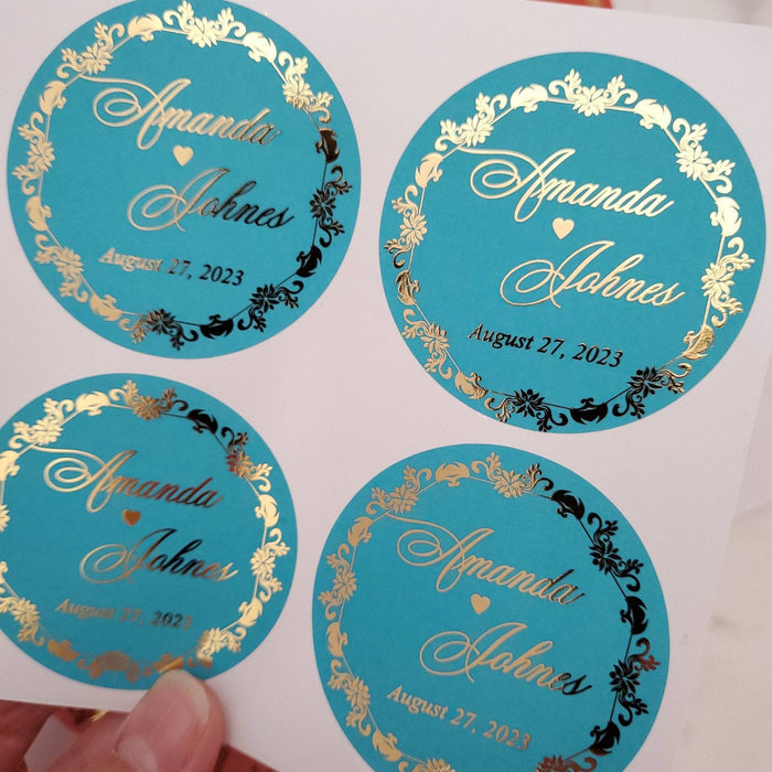Custom Colorful Gold Foiled Wedding Sticker - XOXOKristen