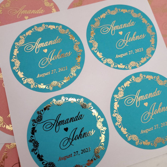 Custom Colorful Gold Foiled Wedding Sticker - XOXOKristen