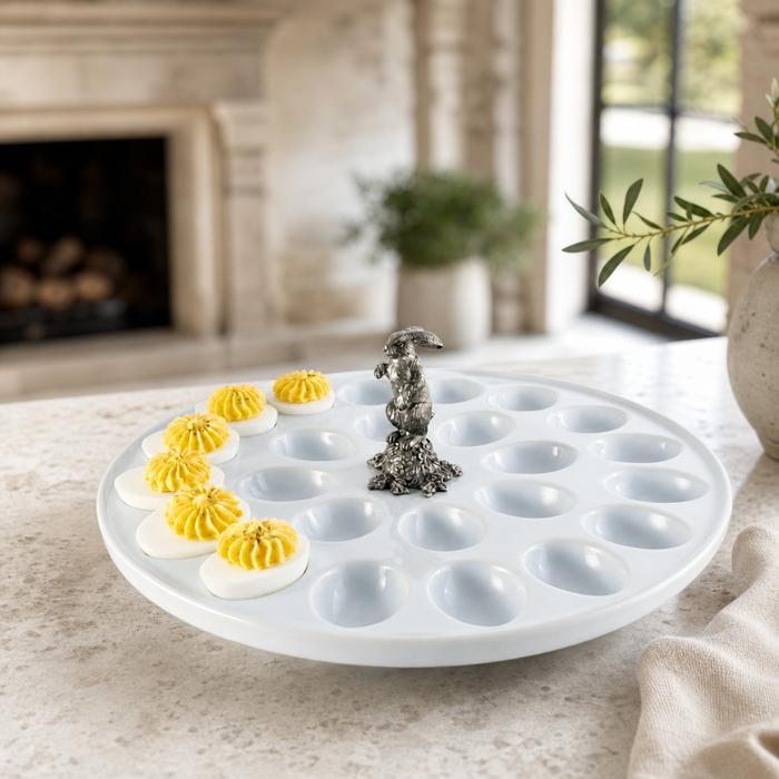 Deviled Egg Tray with Pewter Standing Rabbit 2