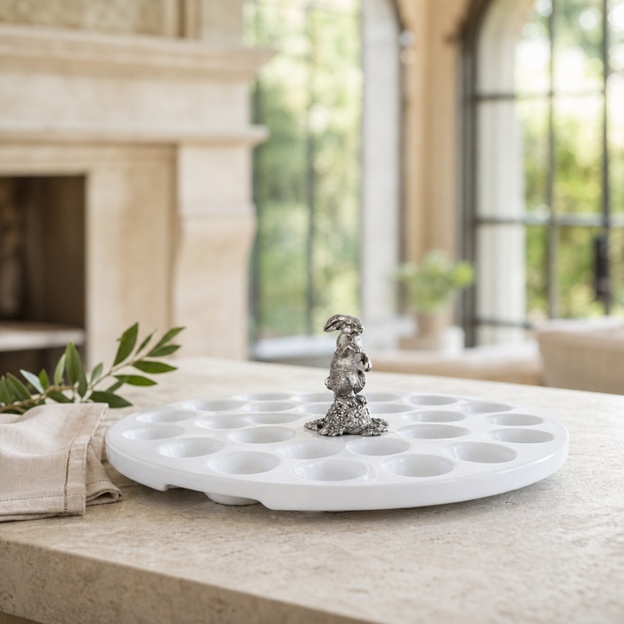 Deviled Egg Tray with Pewter Standing Rabbit 4