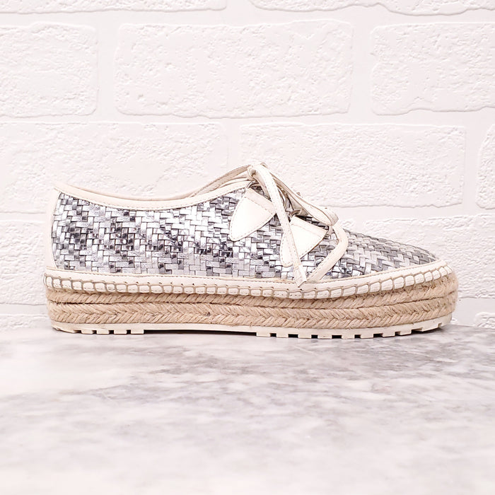 DIOR SILVER WOVEN ESPADRILLES - SIZE 37