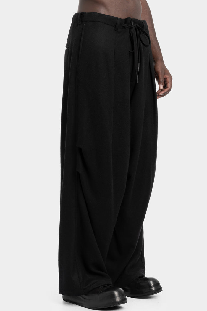 Andrea Ya'aqov | AW25 - Draped wide wool blend pants, 25MSAP48B Black