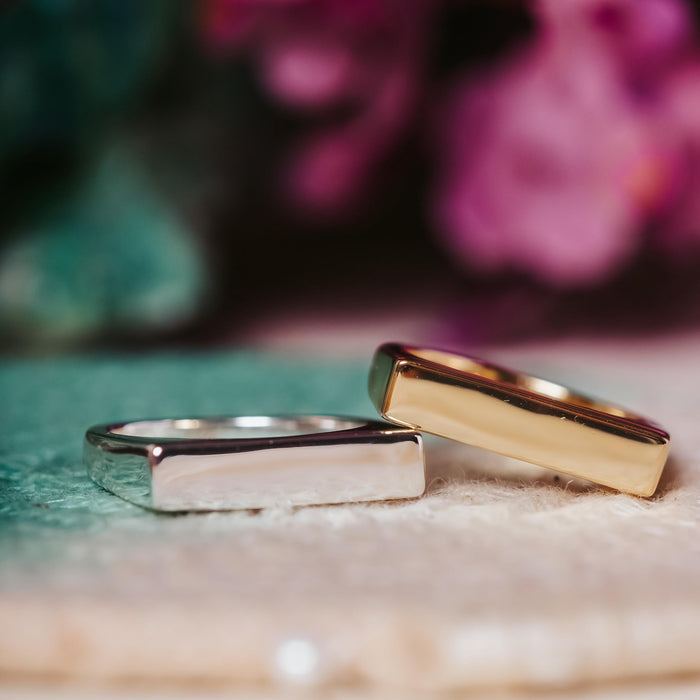 Feminist Ring: Gold Plated or Sterling Silver Flat Top Band Salt and Sparkle