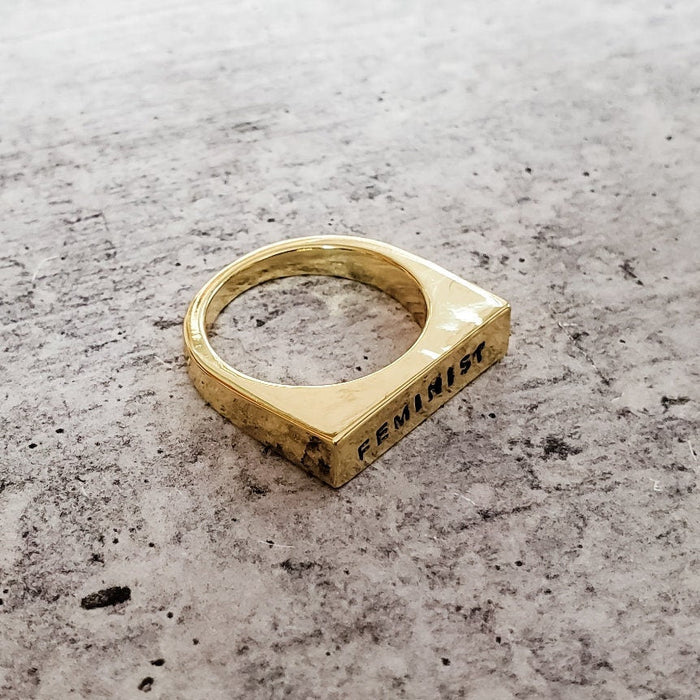 Feminist Ring: Gold Plated or Sterling Silver Flat Top Band Salt and Sparkle