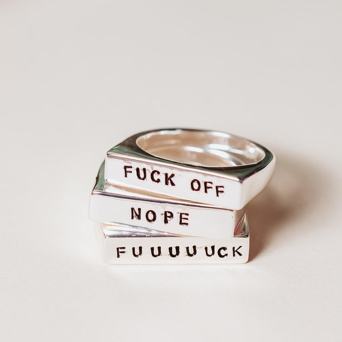 Feminist Ring: Gold Plated or Sterling Silver Flat Top Band Salt and Sparkle