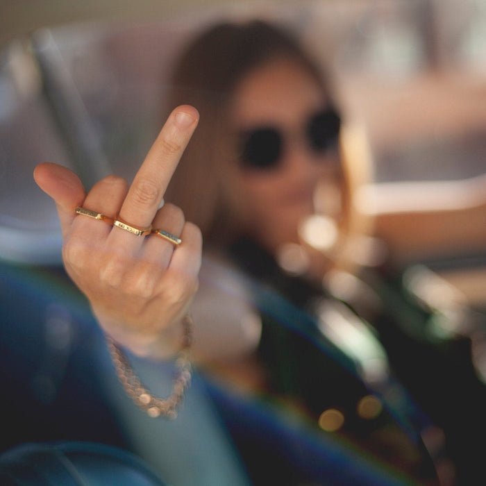 Feminist Ring: Gold Plated or Sterling Silver Flat Top Band Salt and Sparkle