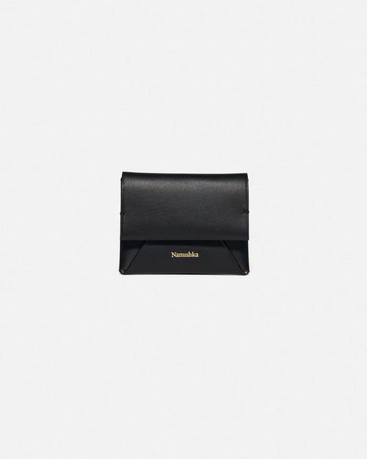 Folded - Leather cardholder - Black/Moonbeam